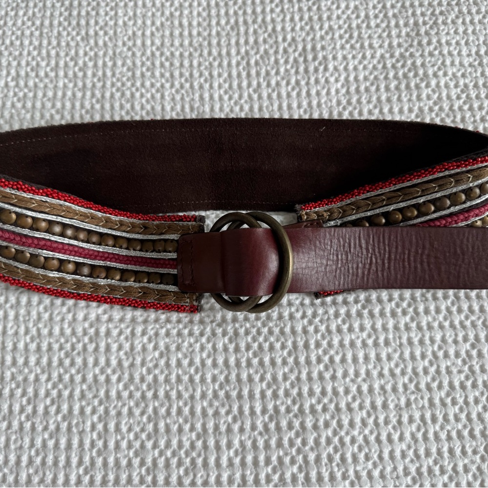 Lucky Brand red orange gold embellished wide belt - size S
